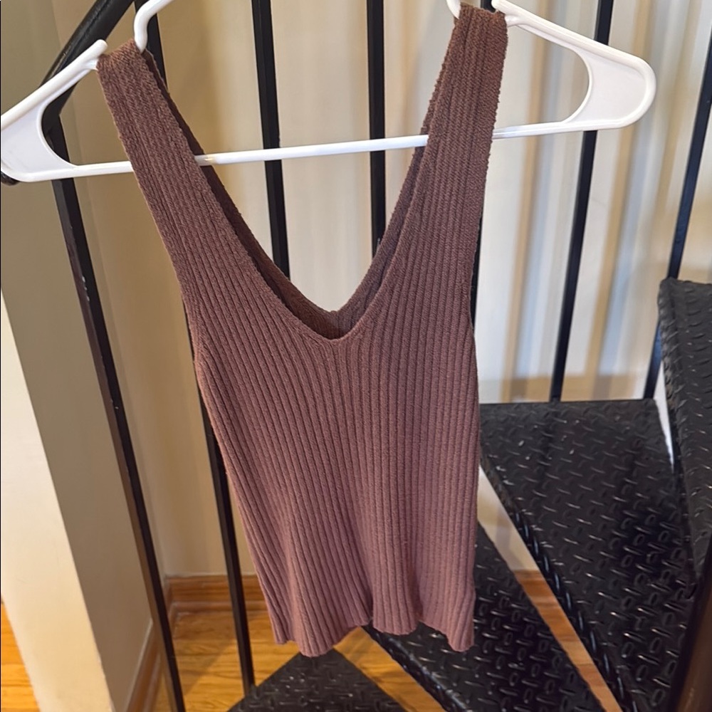 Sleeveless Ribbed Brown Top